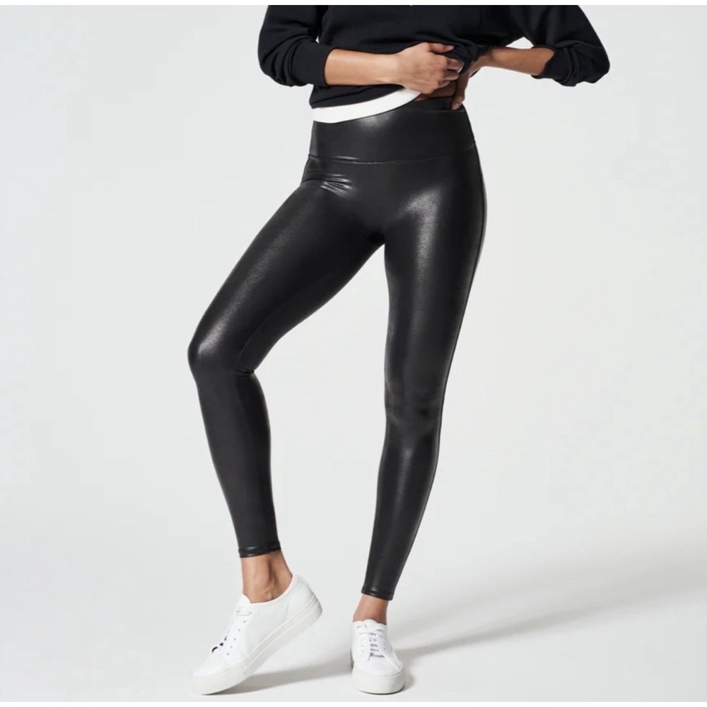 SPANX Faux Leather Legging Pants Black S Tall 2437T Grunge Edgy Moto Minimalist